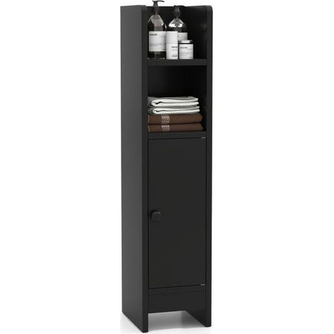 Bathroom Storage Cabinet with Door and Adjustable Shelves-Black (1/5)