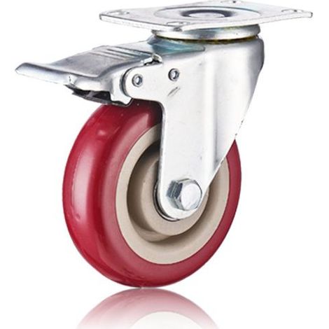75-mm-Lenkrollen mit Bremsen und Schrauben – 360°-Drehung – Für palettierte Möbel – Maximale Traglast: 120 kg – (Rot, 1 Stück) (1/5)