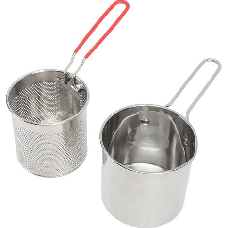 Kleine Edelstahl-Fritteuse, Olecranon-Typ, japanisches Design, energiesparend, kleine Öffnung für die Küche, 4-teiliges Set: Fritteuse + Sieb + Küchenzange + Deckel (1/5)