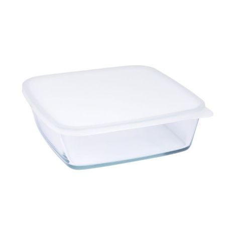 Boite de conservation carrée en verre avec couvercle en plastique - Blanc - 1,7L - Livraison gratuite