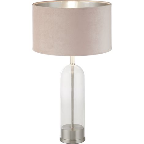 Lampada da tavolo Oxford - Vetro, nichel satinato e paralume in velluto rosa (1/5)
