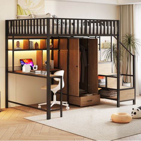 Cama Alta 140x200 Cm Estructura Metálica Negro (1/5)