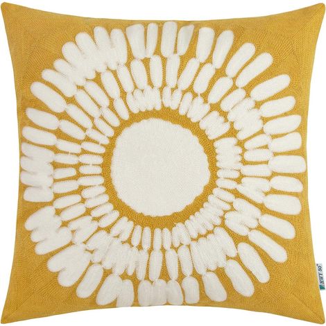 Housse de coussin décorative 45 x 45 cm, pour canapé, chambre ou lit, coussin carré brodé (jaune) (1/3)