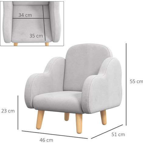 Fauteuil en tissu pour enfant avec accoudoirs en forme de nuage, convient aux enfants jusqu'à 3 ans. Dimensions : 46 x 51 x 55 cm. Gris. (1/5)