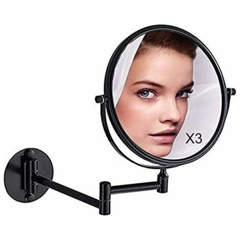 Miroir Maquillage Mural x3, Noir Miroirs de Maquillage Miroir Salle De Bain 20 cm Miroir Mural Double, Pivotant et Extensible (1/4)