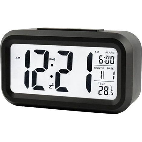 MINKUROW Intelligenter digitaler Wecker mit Datums- und Temperaturerinnerungstaste, rechteckig, batteriebetrieben, Schreibtischuhr für Schlafzimmer, Büro, Schwarz (1/5)
