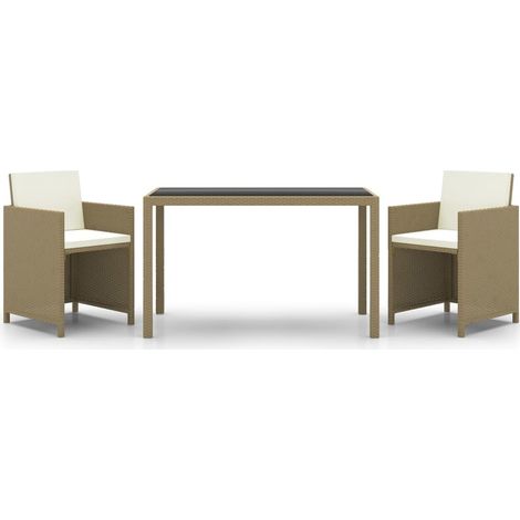 Conjunto de comedor de jardín de 3 piezas con cojines ratán sintético beige 020014523 (1/5)