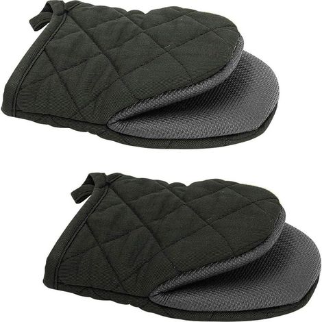 Dos guantes de horno de neopreno antideslizantes y resistentes al calor, diseñados para hornear, asar a la parrilla y cocinar a la plancha (negros). (1/5)