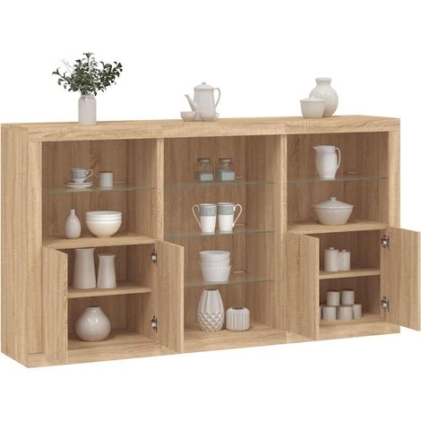 Sideboard mit LED-Leuchten Sonoma-Eiche 181,5x37x100 cm