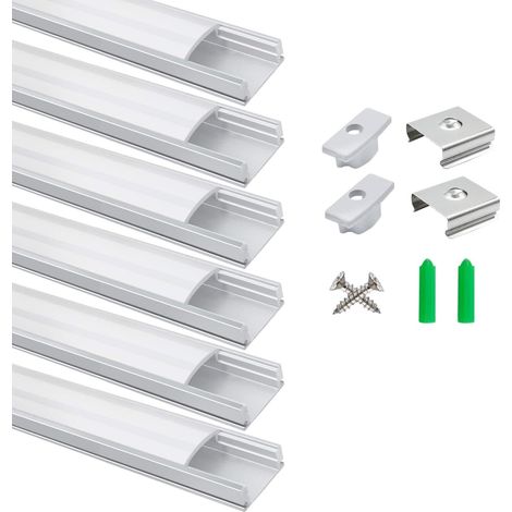 Profilé LED Aluminium en U 6 x 1 m Argent, Diffuseur Fumé, Kit avec Embouts et Clips, Rail pour Ruban LED, Dissipateur de Chaleur, Installation LED (1/5)