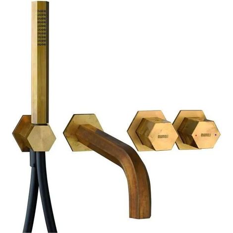 Batteria bordo vasca a incasso tradizionale con deviatore e doccia Mamoli Hexagonal 2829PH460027  Ottone naturale (1/2)