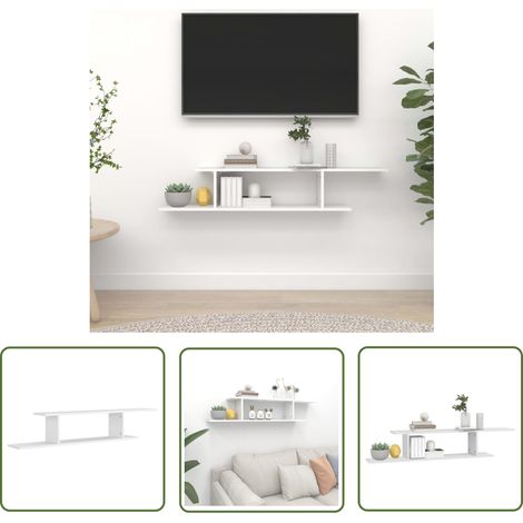 The Living Store Étagère TV murale Blanc 125x18x23 cm Bois d’ingénierie - Etagere Tv Murale - Étagère Murale Blanche - Meuble Tv Mural - Rangement Mural - Bibliothèque Murale (1/5)