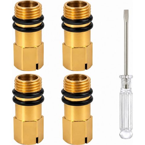 4 Pièces Bouchons d'Obturation Robinet + Tournevis Cruciforme – Pour Passage Bicabine (Eau Chaude/Froide) vers Monocommande, Filetage M10, pour Cuisine, Salle de Bain, Lavabo, en Laiton (1/5)