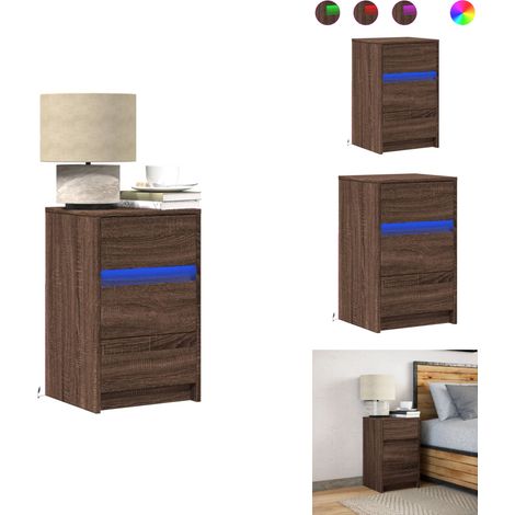 The Living Store Nachttisch mit LED-Leuchten Braun Eichen-Optik Holzwerkstoff - LED-Beleuchtung (1/5)