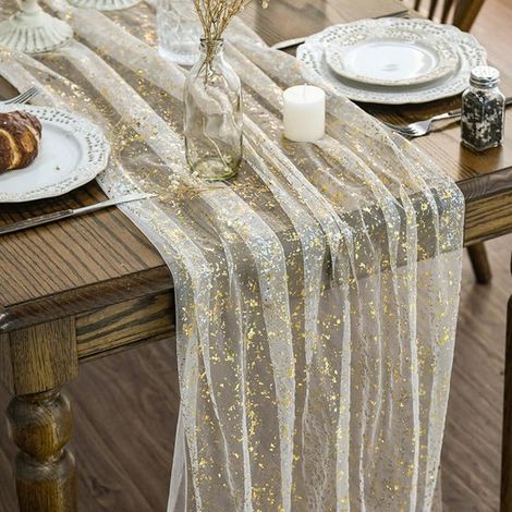 Runner da tavola L 70 x 400 cm Runner da tavola glitterato Runner da tavola per matrimoni Tovaglia Decorazione da tavola per baby shower e feste di compleanno Trasparente (1/5)