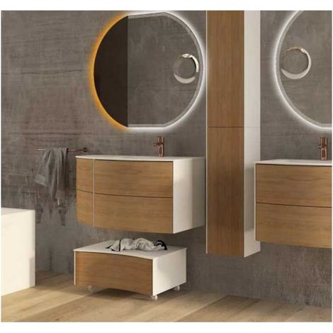 Mobile Bagno Soho90 cm SospesoRovere Tabacco Base 2 cassetti e 2 ante - Lavabo in Resina (1/5)