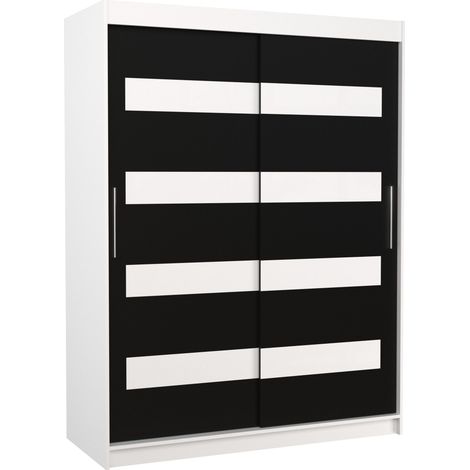 Armoire de chambre à coucher blanche 2 portes coulissantes noir mat et blanc laqué Zanko 150cm (1/5)