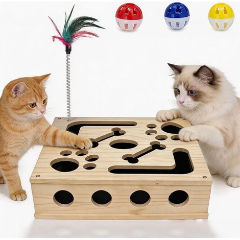 Planche à chat 30 × 25 cm : jouet en bois avec papier de verre intérieur, jouet interactif pour chat, soin des griffes, jouet intelligence pour chat, planche à gratter pour chat pour la maison (1/5)