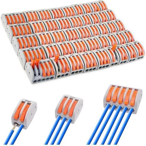45 pièces Connecteurs de Fil de Câble électriques Compacts kit, avec levier de fonctionnement, pour Toronnés, Fils Flexibles, Solide (1/5)