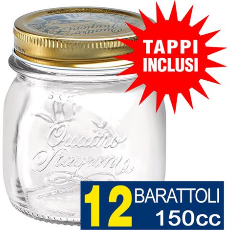 12 BARATTOLI 150CC QUATTRO STAGIONI BORMIOLI VASO PER CONSERVE CON 12 TAPPI INCLUSI