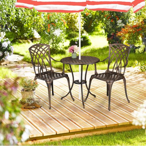 Relaxdays Gartenmöbel Set, 3-teilig, Tisch & 2 Stühle, Aluguss, Balkonmöbel Antik-Design, Garten Sitzgruppe, weiß/bronze