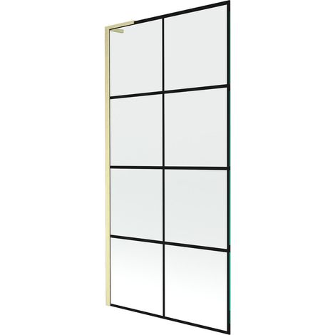 Mexen Next L paratia da vasca da bagno a 1 anta 90 x 150 cm, griglia nera, oro spazzolato - 895-090-000-03-77-55 (1/5)