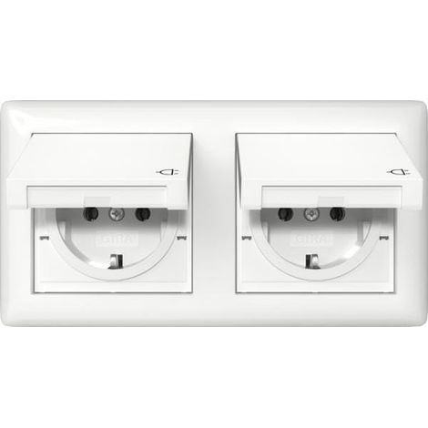 GIRA 415803 PRISE DOUBLE AVEC CADRE ET COUVERCLE À CHARNIÈRE IP44