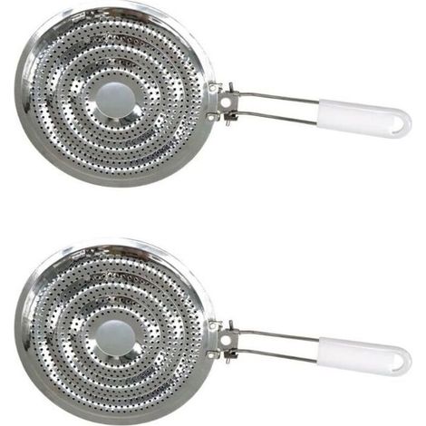 Lot 2 diffuseurs chaleur plaque cuisson , accessoire gaziniere acier inox 20.5cm , blanc (1/4)