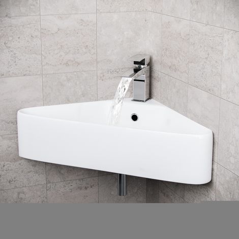 Tulla 575 x 430mm Triangle Corner Wall Hung Basin Sink (1/5)