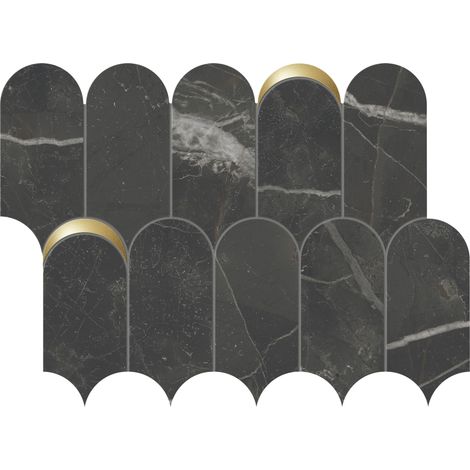 Mosaïque mur effet marbre orné d'inserts en or aspect marbre noir 41,02X30,3 cm - SCULTOREA Dark diamond tessere arco oro reflex J591 (vendu par boite de 0,508m2) (1/3)