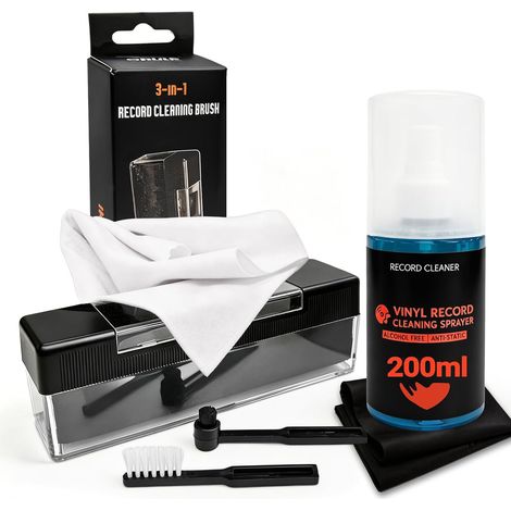 Vinyl Cleaning Kit, 5-in-1 Vinyl Care Kit, 200ml Alcohol-Free Anti-Static Spray, Velvet Brush, Stylus Brush, Microfiber Cloth, Dusting Brushes, Won't Scratch Vinyl Records (1/5)
