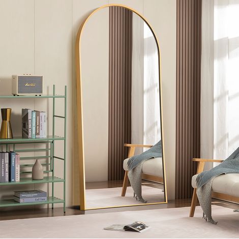 Miroir Pleine Longueur arqué à Suspendre ou à Poser Contre Un Mur, Grand Miroir surdimensionné pour Chambre à Coucher, Miroir de Sol, Miroir de Toilette, Cadre Fin en Alliage d'aluminium (1/5)
