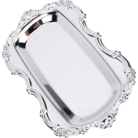 Petit Plateau de Service Vintage, Plat à Bibelots en Acier Inoxydable, Plateau Décoratif Fourre-tout pour la Fête des Mères, Noël, Thanksgiving, Anniversaire (1/5)