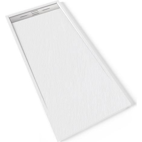 HIEMAL INOX Receveur de douche 80 x 180 cm résine Blanc aspect ardoise + bonde inox incluse - Salle de bain (1/5)