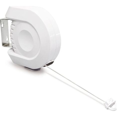 Corde à linge rétractable 12 m Étendoir mural intérieur/extérieur Boîtier en plastique blanc Système d'enroulement automatique (1/5)