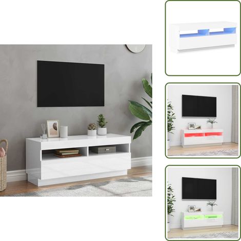 Meuble TV avec lumières LED blanc brillant 100x35x40 cm - Meuble Tv - Meuble Téléviseur - Armoire Tv - Télévision Murale - Support Tv