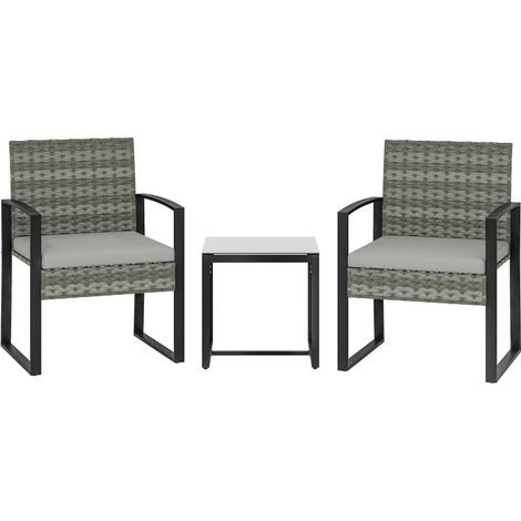 3-teiliges Bistro-Garten-Set aus Polyrattan mit hellgrauen Kissen MODENUIT (1/3)