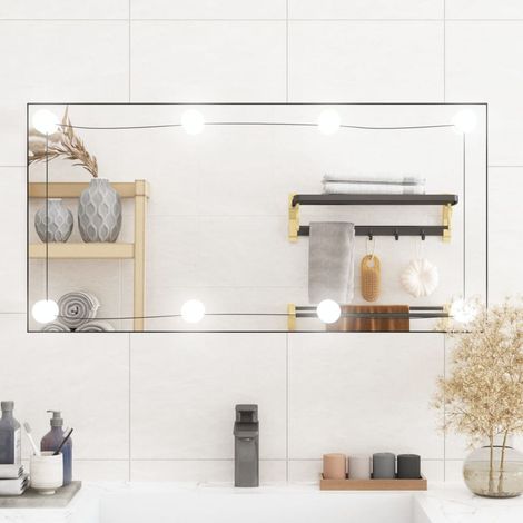 Miroir mural avec lumières LED, Miroir de maquillage, Miroir suspendu pour Vanité, Salle de Bain, Salon Chambre 40x80 cm verre rectangulaire KIM9532 (1/5)