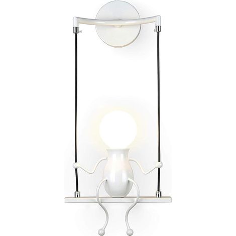 MINKUROW Simple Moda Muñeca Columpio Niños Moderno Aplique De Pared Sala De Estar Dormitorio Creativo Luz De Pared Junto A La Cama Vacaciones / Regalo De Boda (Blanco) (1/5)