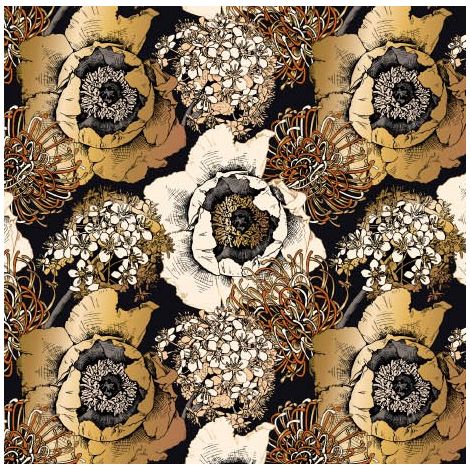 Tela decorativa para exteriores Oxford, motivo de flores doradas I DR014 (1/5)