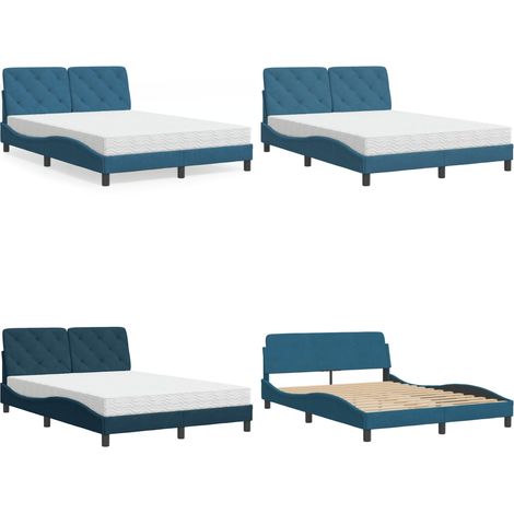 Bett mit Matratze Blau 120x200 cm Samt - Samtsofa - Doppelbett - Boxspringbetten - Schlafzimmermöbel - Blau Sofa - Home & Living (1/5)