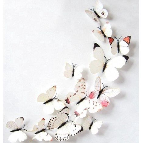 Autocollants muraux 3D papillons blancs - Décoration murale chambre - Stickers muraux (1/3)