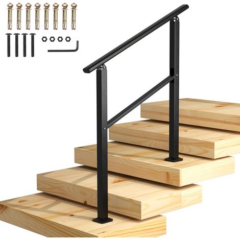 Rampe d'escalier 90 x 90 cm, rampes en fer noir mat pour escaliers extérieurs, convient aux rampes de transition de 2 à 3 marches avec kit d'installation de main courante, pour jardin (1/5)
