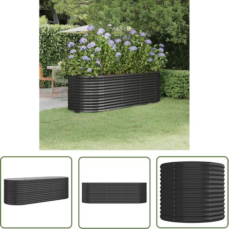 The Living Store Lit surélevé de jardin Acier enduit de poudre Anthracite - Jardiniere Surélevée - Bac À Fleurs - Pot De Fleurs Extérieur - Décoration Jardin - Plante Extérieure (1/5)