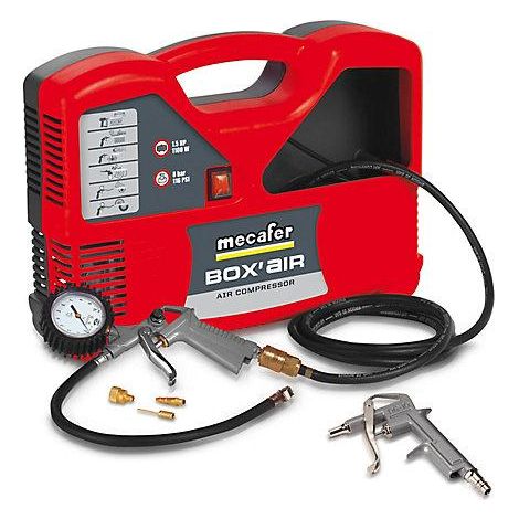 Mecafer – Compresseur Box'air 1,5 HP – Pression 8 BAR – Débit d'air élevé – Compact et léger avec accessoires inclus