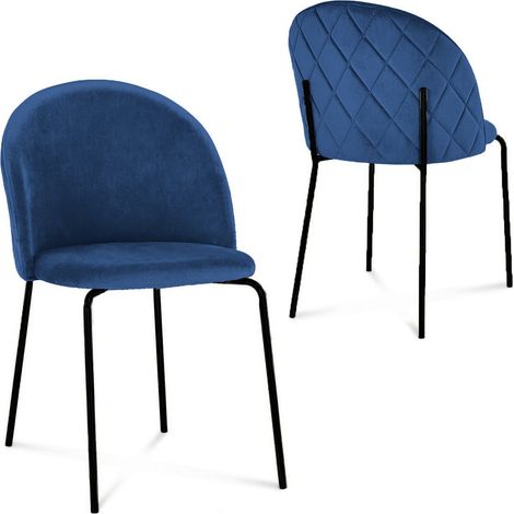 Lot de 2 chaises design en velours bleu pieds noirs KENNETH (1/5)