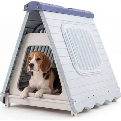 Pour la maison ou le jardin, abri pour chien portable avec base surélevée, porte à loquet et fenêtres (1/5)