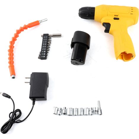 12V Cordless Drill Kit 3/8" Chuck Power Screwdriver Ergonomic Design LED Light with Battery and Charger for Professional DIY Work Home Tools US Plug