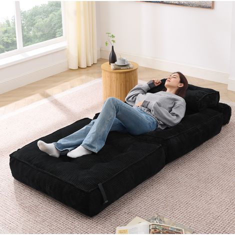 Fauteuil de sol pliable 2-en-1 190x75x14 cm noir en mousse avec dossier réglable (1/5)