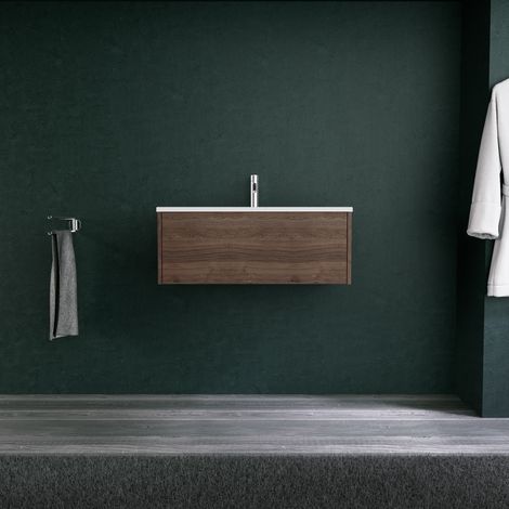 Inda - Badezimmerschrank 1 Schublade L.80 mit mattem Waschbecken / Braune Eiche - Diamante